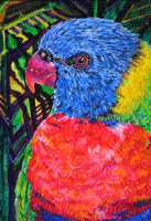 Bright Red Parrot Head Oil Painting