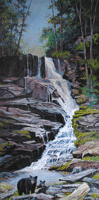 Tall Waterfall With Bears Painting